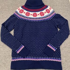 Vineyard Vines Navy and Red Fair Isle Turtleneck Sweater